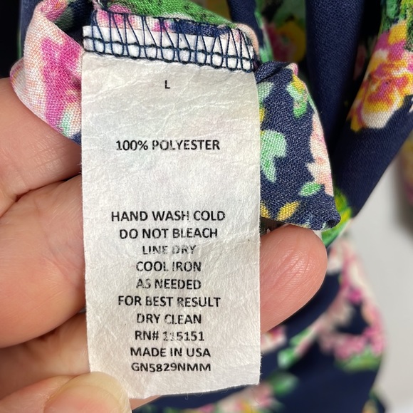 Neiman Marcus Navy Blue Floral Long Sleeve V-Neck Romper - Size Large - Picture 14 of 14